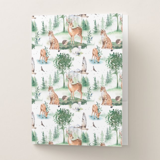 Watercolor Woodland Baby Animal Pattern Pocket Folder (Front)