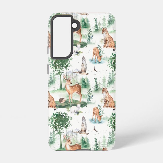 Watercolor Woodland Baby Animal Pattern Samsung Galaxy Case (Back)