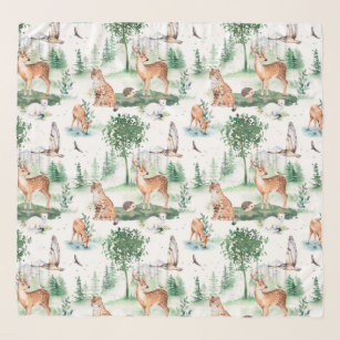 Watercolor Woodland Baby Animal Pattern Scarf