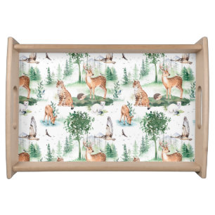 Watercolor Woodland Baby Animal Pattern Serving Tray
