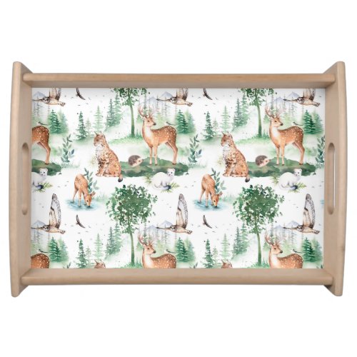 Watercolor Woodland Baby Animal Pattern Serving Tray