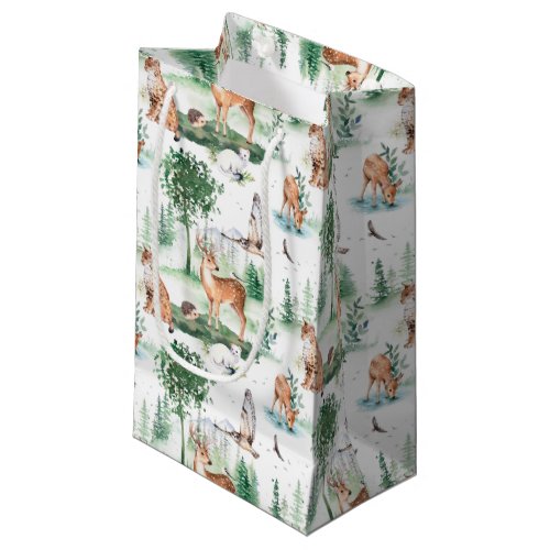 Watercolor Woodland Baby Animal Pattern Small Gift Bag