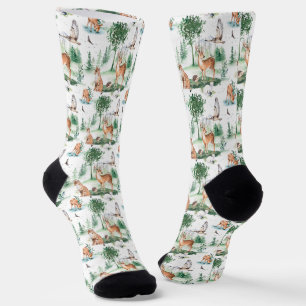 Watercolor Woodland Baby Animal Pattern Socks