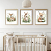Watercolor Woodland Baby Animals Nursery Decor 