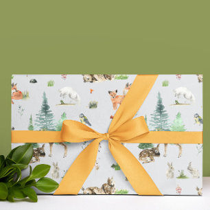 Watercolor Woodland Baby Animals Shower Wrapping Paper
