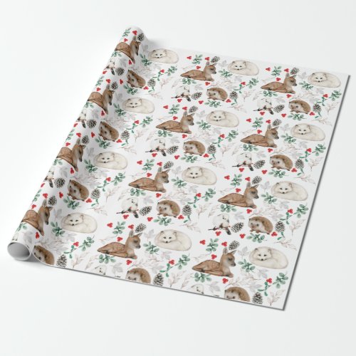 Watercolor woodland baby animals wrapping paper