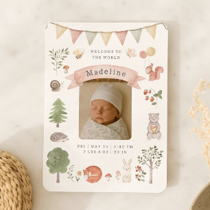 Watercolor Woodland baby birth announcement card
