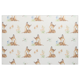 Watercolor Woodland Baby Deer Girl Nursery Fabric