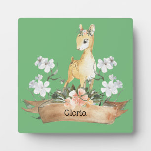 Watercolor Woodland Baby Fawn Custom Name Plaque