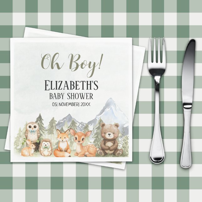 Watercolor Woodland Baby Shower Boy Napkins (Creator Uploaded)