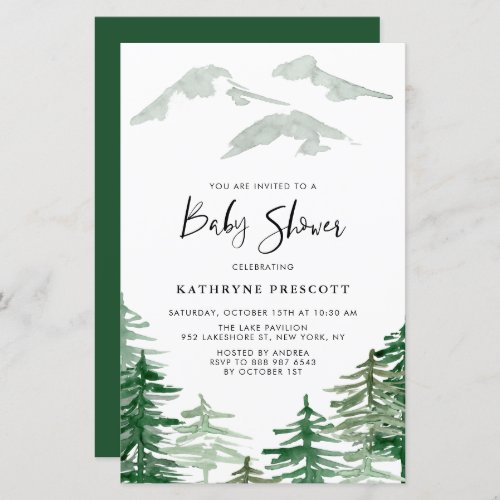 Watercolor Woodland Baby Shower Invitation