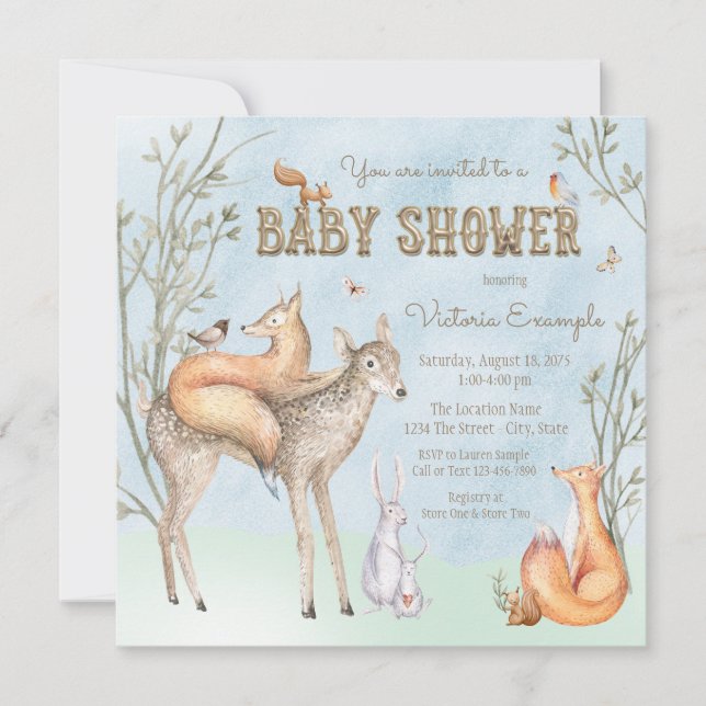 Watercolor Woodland Baby Shower Invitation (Front)