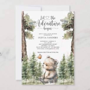 Watercolor Woodland Bear Baby Shower Invitation