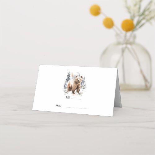 Watercolor Woodland Bear illustration Baby Shower  Place Card
