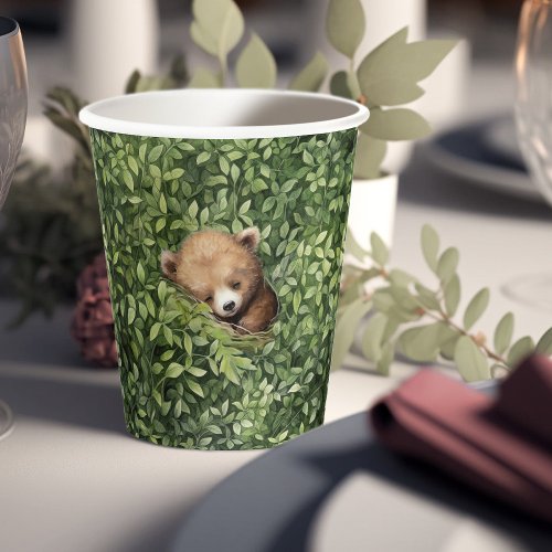 Watercolor Woodland Bear Neutral Baby Shower Paper Cups