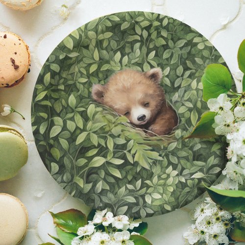 Watercolor Woodland Bear Neutral Baby Shower Paper Plates