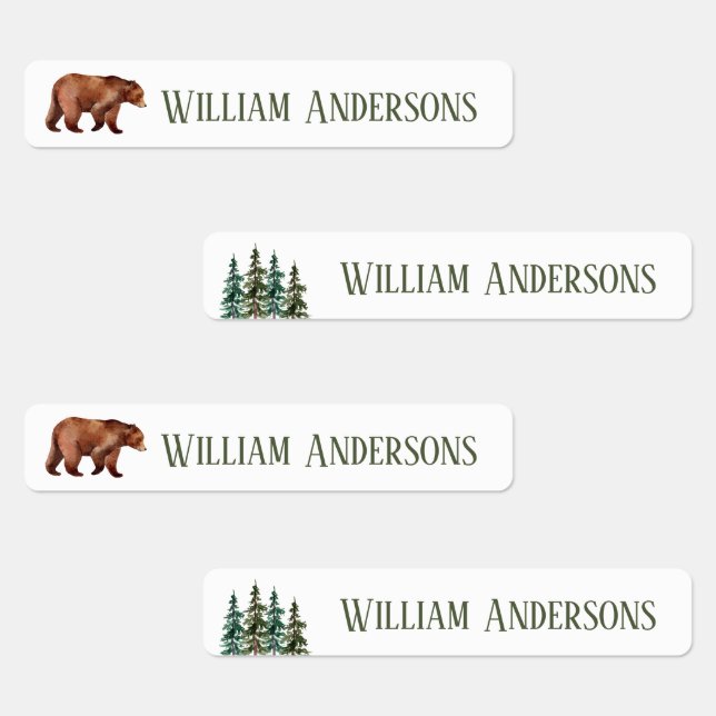 Watercolor Woodland Bear Personalized Boys Labels (Group)