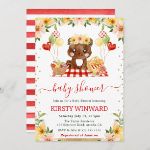 Watercolor Woodland Bear Picnic Baby Shower Invitation