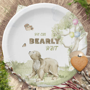 Watercolor Woodland Bearly Wait Baby Shower Paper Plates