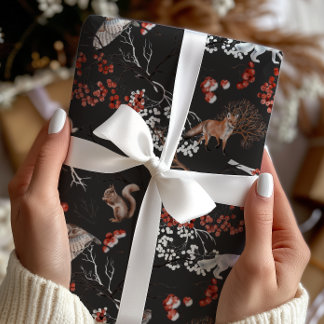 Watercolor Woodland Berries and Animals Christmas Wrapping Paper