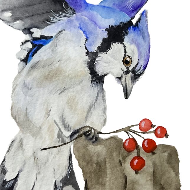 Watercolor woodland bird blue jay keychain (Creator Uploaded)