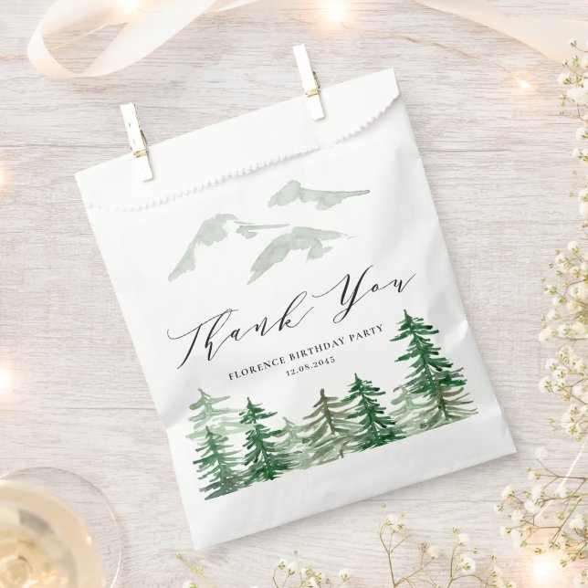Watercolor Woodland Birthday Party Thank You Favor Bag (Clipped)
