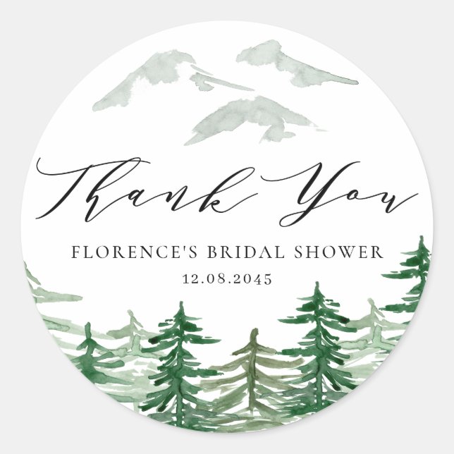 Watercolor Woodland Birthday Shower Thank You Classic Round Sticker (Front)