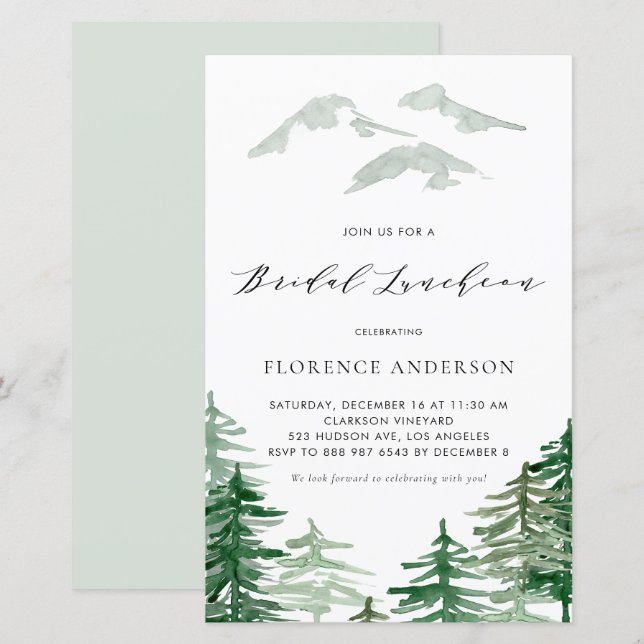 Watercolor Woodland Bridal Luncheon Invitation (Front/Back)