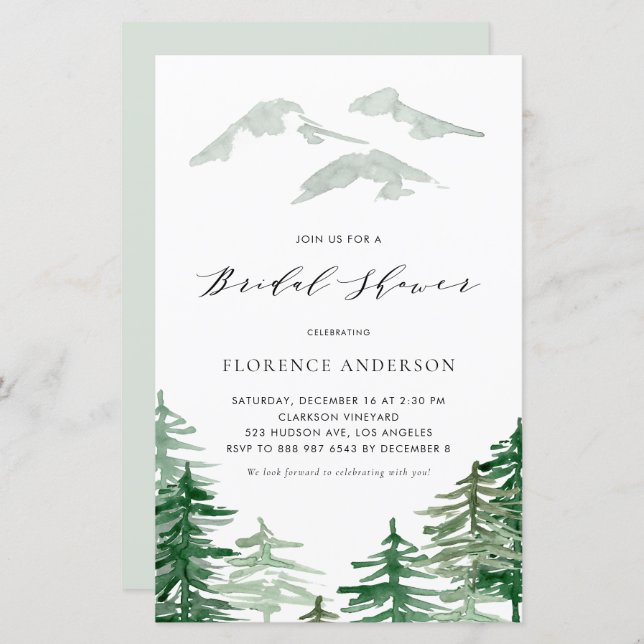 Watercolor Woodland Bridal Shower Invitation (Front/Back)