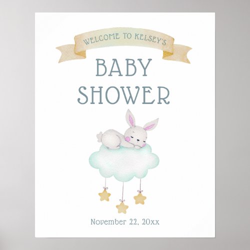 Watercolor Woodland Bunny Welcome Baby Shower Poster
