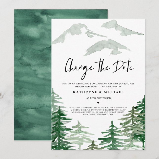 Watercolor Woodland Change the Date Postponement Invitation (Front/Back)