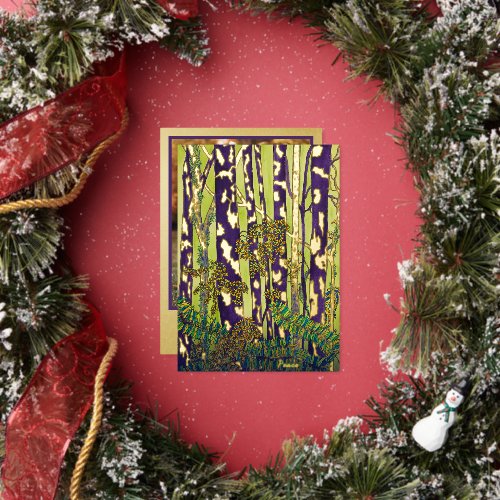 Watercolor Woodland Christmas Peace Photo Gold Foil Holiday Card
