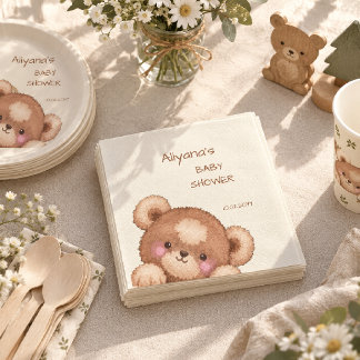 Watercolor Woodland Cute Cub Bear Baby Shower Napkins