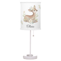 Watercolor Woodland Deer Baby Girl Table Lamp
