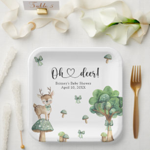 Watercolor Woodland Deer Baby Shower Paper Plates