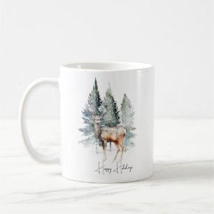 Watercolor Woodland Deer Forest Holiday Coffee Mug