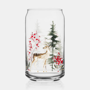 Watercolor Woodland Deer Holiday Can Glass