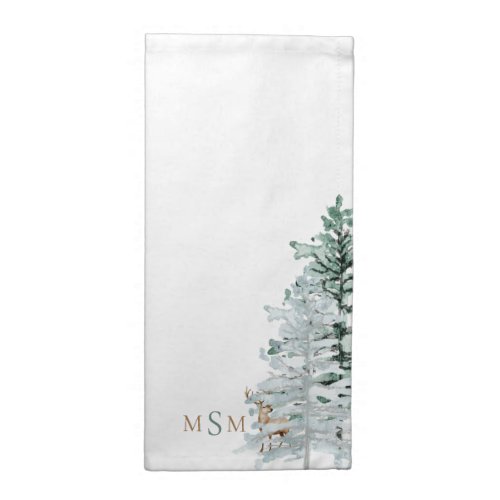 Watercolor Woodland Deer Monogram Cloth Napkin