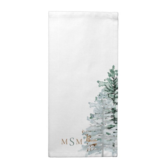 Watercolor Woodland Deer Monogram Cloth Napkin (Half Fold)