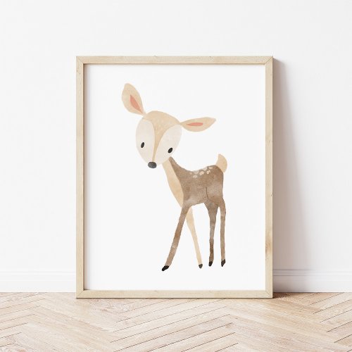 Watercolor Woodland Deer Nursery Art Poster