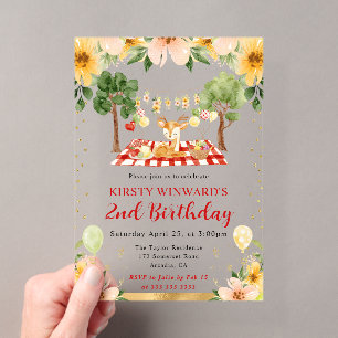 Watercolor Woodland Deer Picnic Kids Birthday Acrylic Invitations