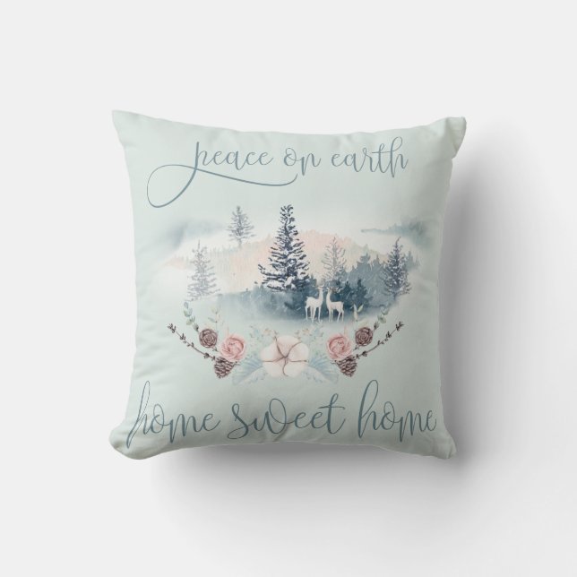 Watercolor Woodland Deer Throw Pillow (Front)