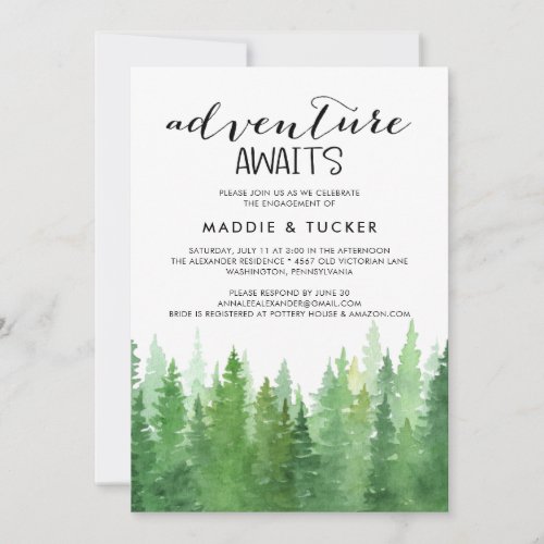 Watercolor Woodland Engagement Party  Invitation
