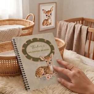Watercolor Woodland Fawn Linen Baby Milestone Notebook