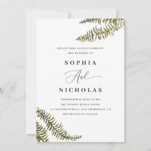 Watercolor Woodland Fern   Wedding Photo & QR Code Invitation