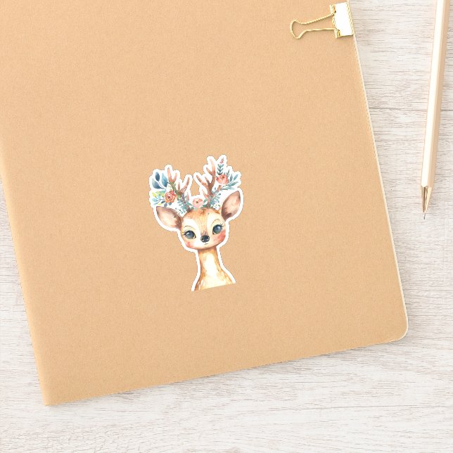 Watercolor Woodland Floral Deer Sticker (Notebook)