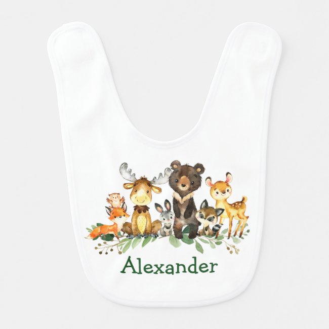 Watercolor Woodland Forest Animals Baby Bib