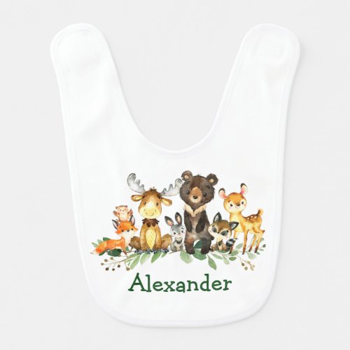 Watercolor Woodland Forest Animals Baby Bib