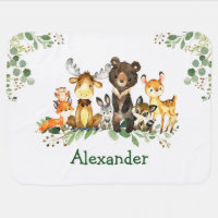 Watercolor Woodland Forest Animals Baby Blanket