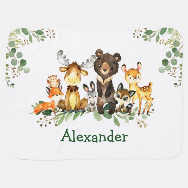 Watercolor Woodland Forest Animals Baby Blanket (Horizontal)